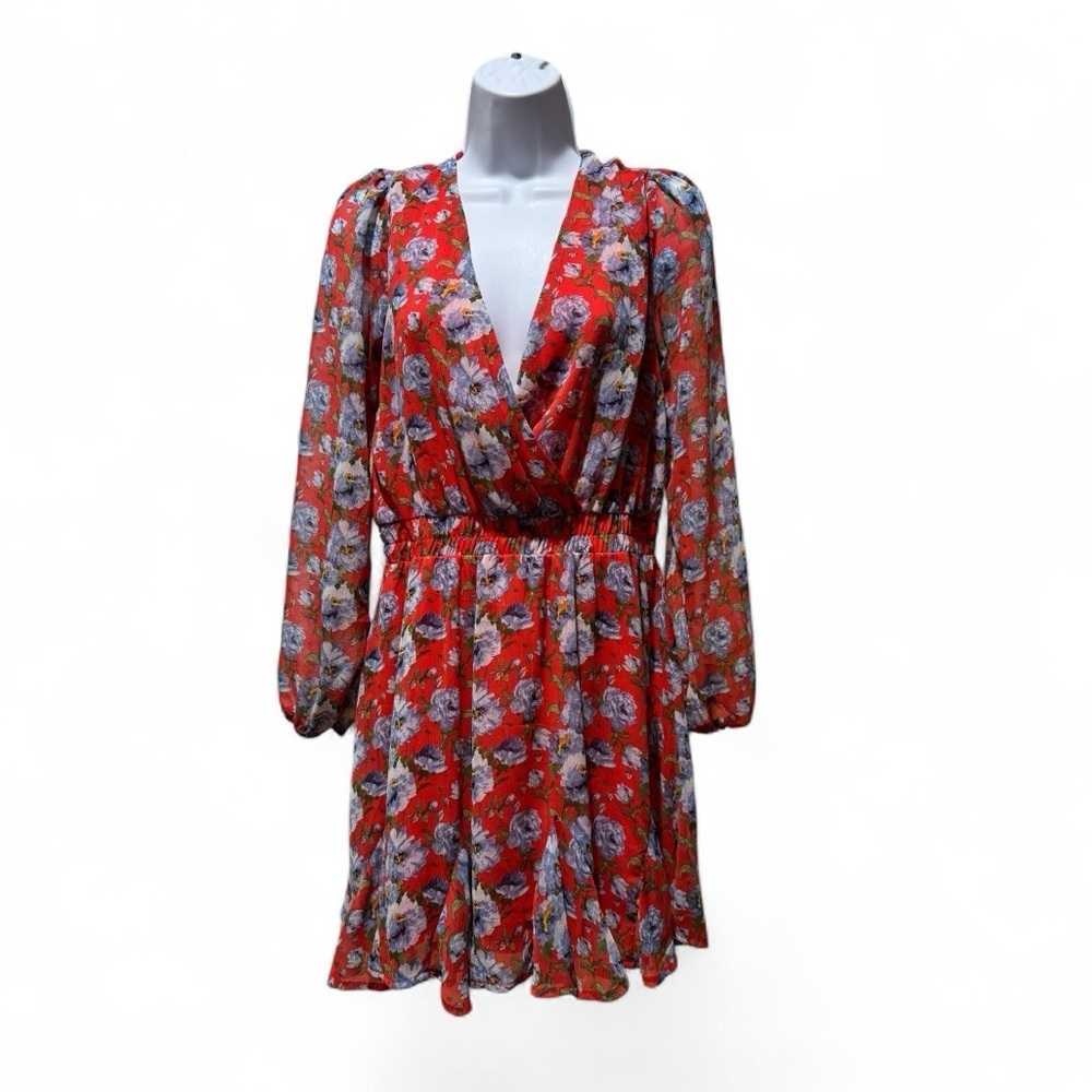 Mi Ami Francesca’s Red & Blue Floral Mini Dress Size M NWT